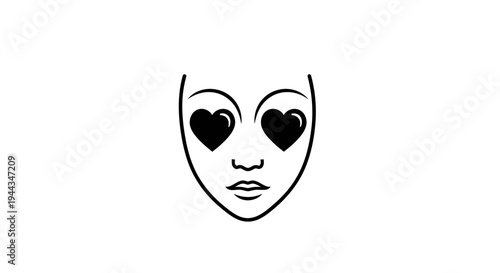 Minimalist Black and White Icon of a Woman's Face with Heart Eyes