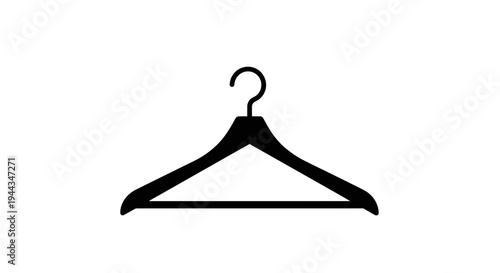 Minimalist Black Clothes Hanger Icon on White Background