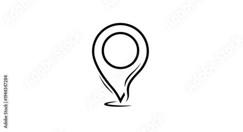 Minimalist black and white sketch of a location pin, perfect for maps, navigation, and travel concepts.
