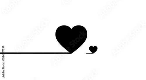Minimalist Black Heartbeat Line with Two Hearts, Love Symbol, Health Concept