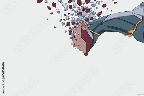 Abstract Glitch Art of Floating Pixel Blocks in Digital Space