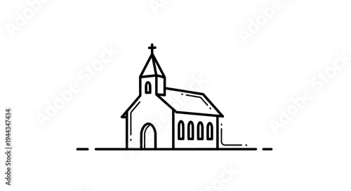 Minimalist Line Art Church Icon with Cross and Steeple