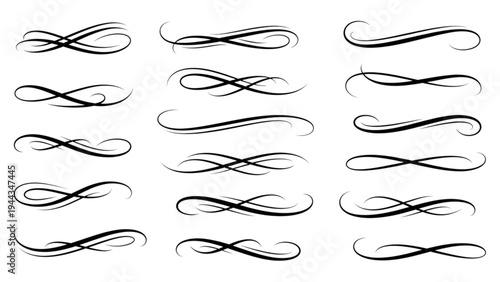 Black swirling line patterns create elegant decorative illustrations