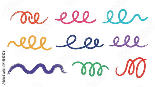 Vibrant colorful wavy lines in various colors and patterns on white