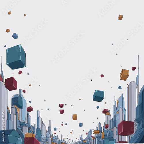 Abstract Glitch Art of Floating Pixel Blocks in Digital Space