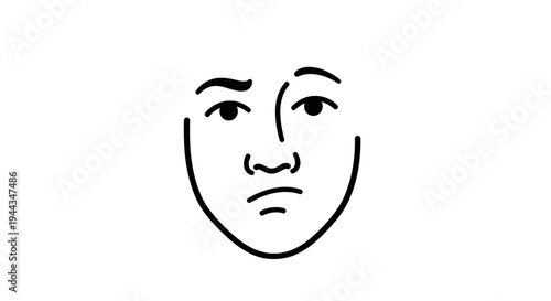 Minimalist Line Art Face Expressing Doubt or Concern