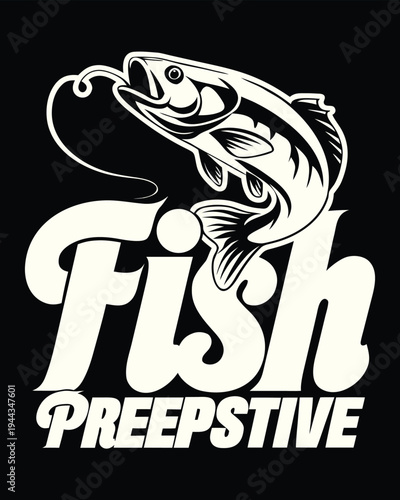 white fish leaps enthusiastically above the word fish on a black backdrop