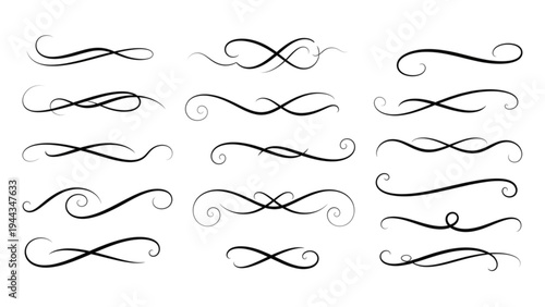 The artistic illustration showcases various black swirling line designs on a white background.