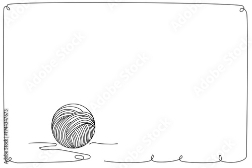 Line Art Illustration of a Ball of Yarn. Hand-drawn line art illustration of a ball of yarn with loose thread