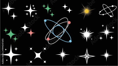 Vibrant stars and planets shine brightly in a dark space environment.