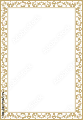 Vector square european gold ornament. Rectangular pattern, circle, ring of the Middle Ages. Revival border. Decorations of palaces and churches.