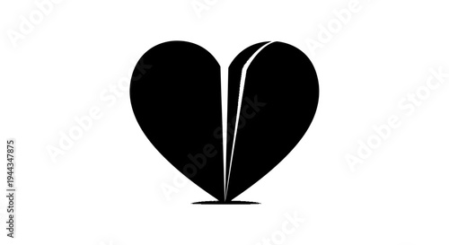 Abstract Black Heart Shape with Split and Shadow on White Background