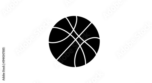 Abstract Black Basketball Icon on White Background, Minimalist Sports Graphic