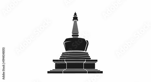 Black silhouette of a Buddhist stupa against a white background