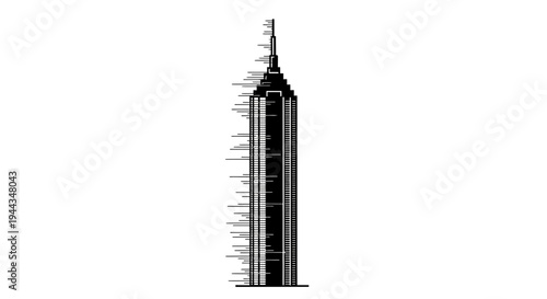 Abstract Skyscraper Silhouette with Glitch Effect on White Background