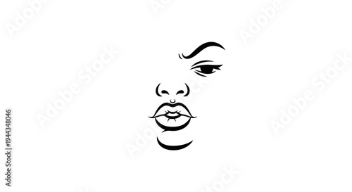 Abstract Woman Face Outline, Minimalist Line Art, Kissing Lips, Expressive Eyebrow