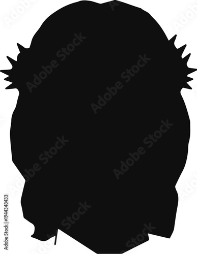 Black silhouette of a figure wearing a thorny crown and draped robes