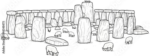 Ancient standing stones form a circle with sheep grazing in the grass