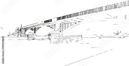 Ancient stone bridge with arched supports and a railing-lined walkway