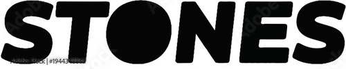 Bold, black, textured sans-serif text spelling "STONES" against a white background