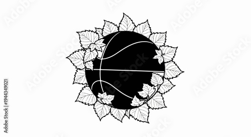 Black basketball with outline of leaves
