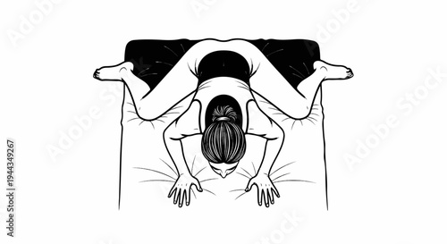 Artistic rendering of a person on a bed in a yoga pose