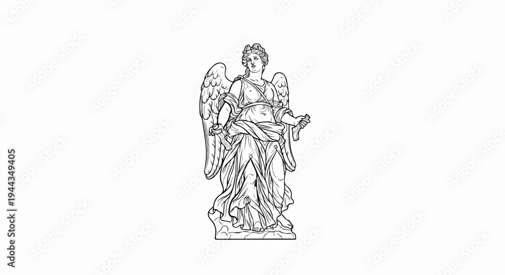 Obraz premium Angelic figure with draped clothing, wings, and holding objects