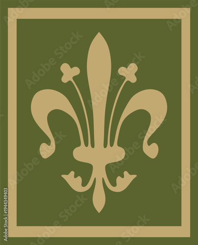 Vector gold and green ancient Roman ornament elements. Classic European parts of patterns. Lilies and crowns