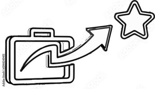 Briefcase with upward arrow pointing towards a star
