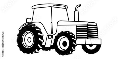 A detailed line drawing of a classic tractor with prominent wheels and a visible exhaust pipe