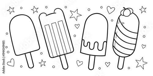 Assorted colorful popsicles with sprinkles and drizzles on sticks