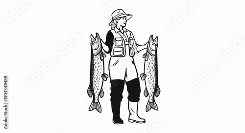 Angler proudly displays two large fish caught while fishing