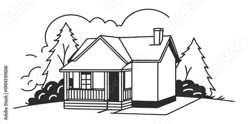 A charming two-story house with a welcoming porch and a sloped roof.