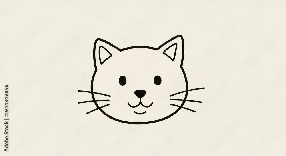 Obraz premium Minimalist Line Drawing of a Cute Cat Face with