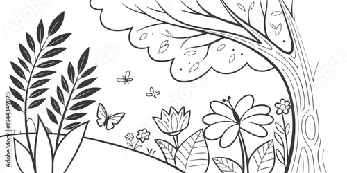 A variety of leaves and plants with intricate details and patterns