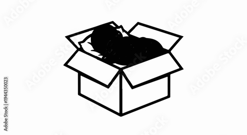 Black silhouette of an open cardboard box filled with dark, amorphous material