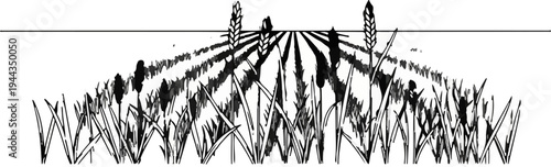 Artistic rendering of a vast wheat field under a clear sky, with stalks in foreground