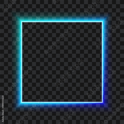 Neon square, glowing border on transparent background, vector illustration.