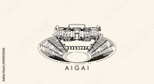 An illustration of an ancient amphitheater with a grand facade