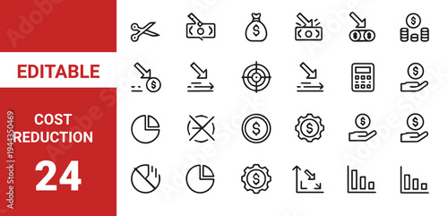 Cost Reduction icon,Loan and credit line icons. Editable stroke. For website marketing design, logo