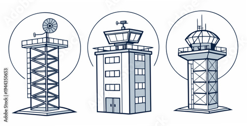 Three distinct buildings with unique architectural designs and features