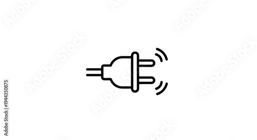Electric Plug Icon with Wireless Signal Waves, Power Connection Symbol