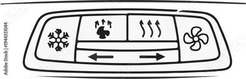 Automotive climate control panel icons snowflake, paw, heat waves, fan, arrows