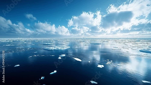 Serene Arctic Ocean Scene with Ice Floes and Blue Sky