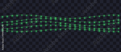 Green glowing string lights create a festive atmosphere against a transparent checkered backdrop