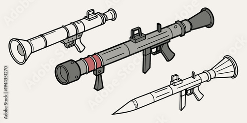 Three different types of rockets and missiles illustrated in a cartoon style