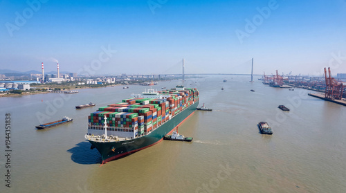Ever Given Container Ship Navigating Busy Pearl River Delta