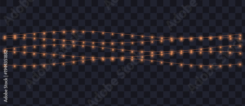 Multiple strands of warm orange glowing fairy lights provide a cozy shimmer on a dark transparent canvas