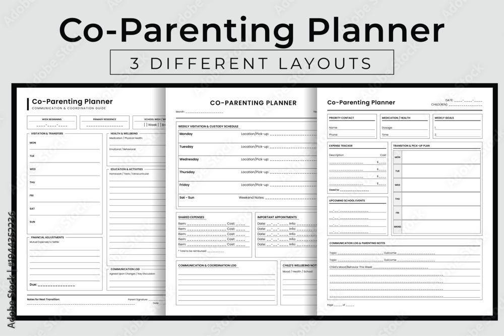 Fototapeta premium Co-Parenting Planner Vector Illustration, Printable Family Communication Organizer, Child Custody and Shared Parenting Schedule Interior Template