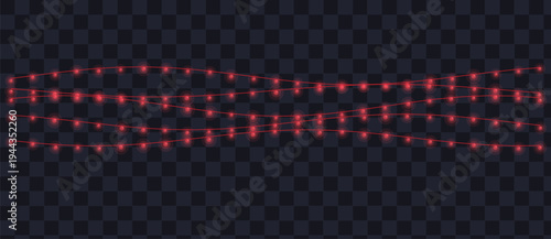 Multiple waving strings of glowing red fairy lights create a warm ambiance on a dark transparent layout